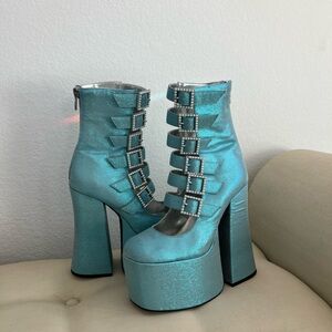 Dolls Kill Shimmering Aqua Platform Boots